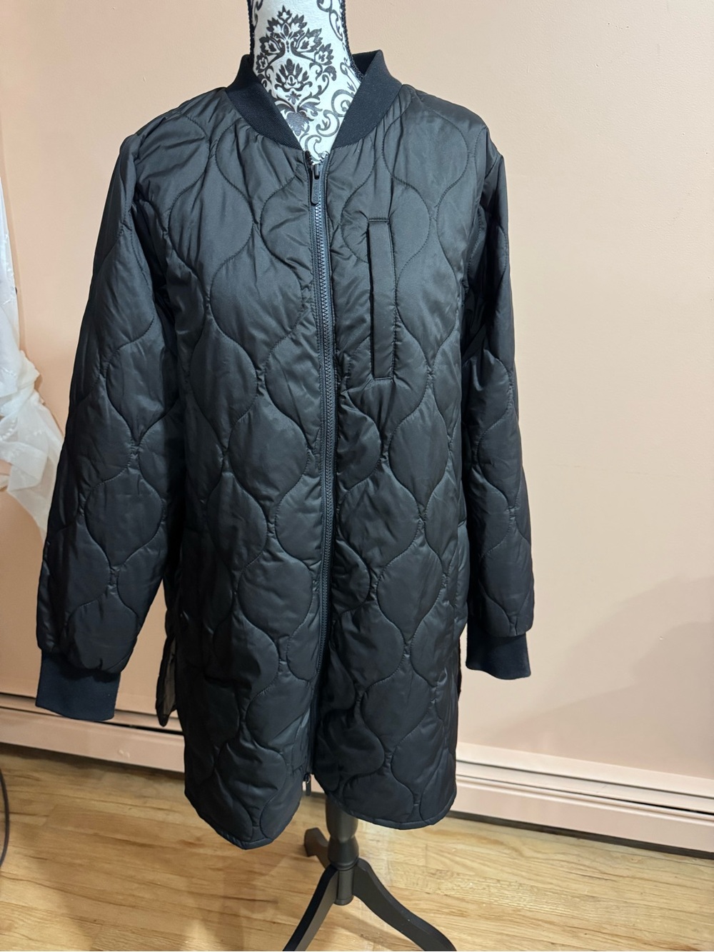 Zella Black Quilted Longline Bomber Jacket